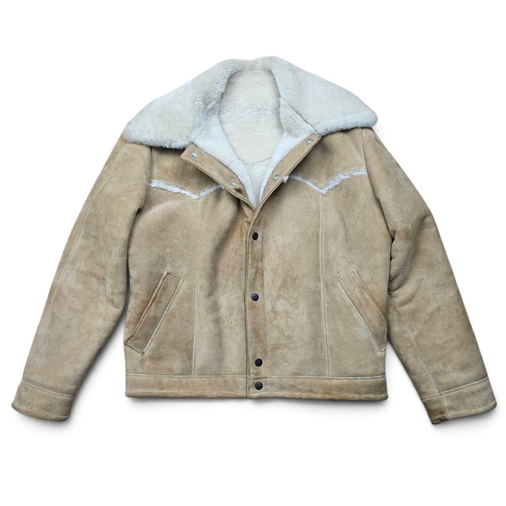 OVERLAND SHEEPSKIN CO. Shearling Western Jacket Men's 40R VTG 70s/80s Ranch Coat